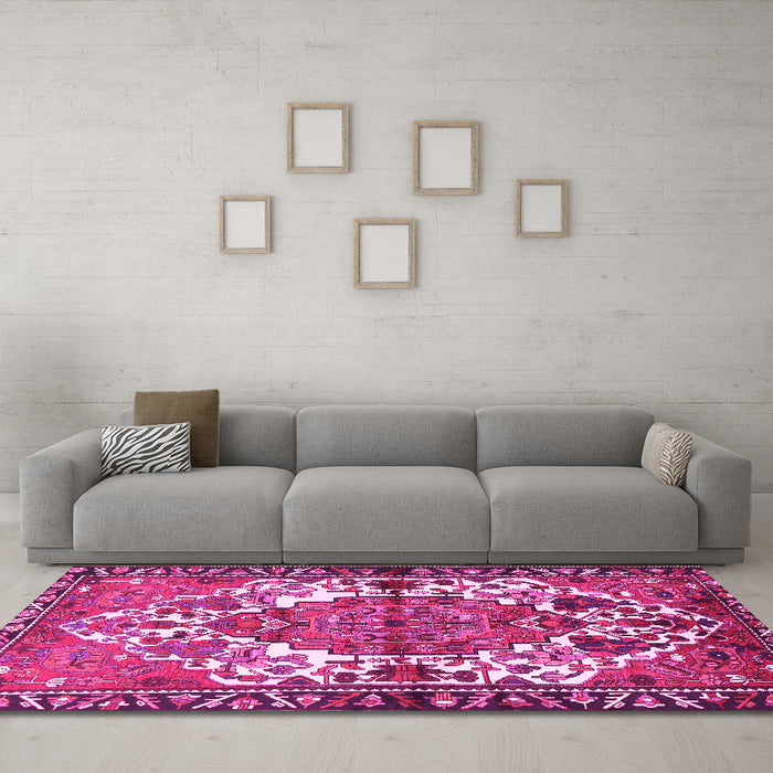 Machine Washable Persian Pink Traditional Rug in a Living Room, wshtr2851pnk