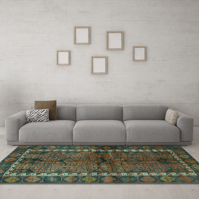 Machine Washable Persian Turquoise Traditional Area Rugs in a Living Room,, wshtr2852turq