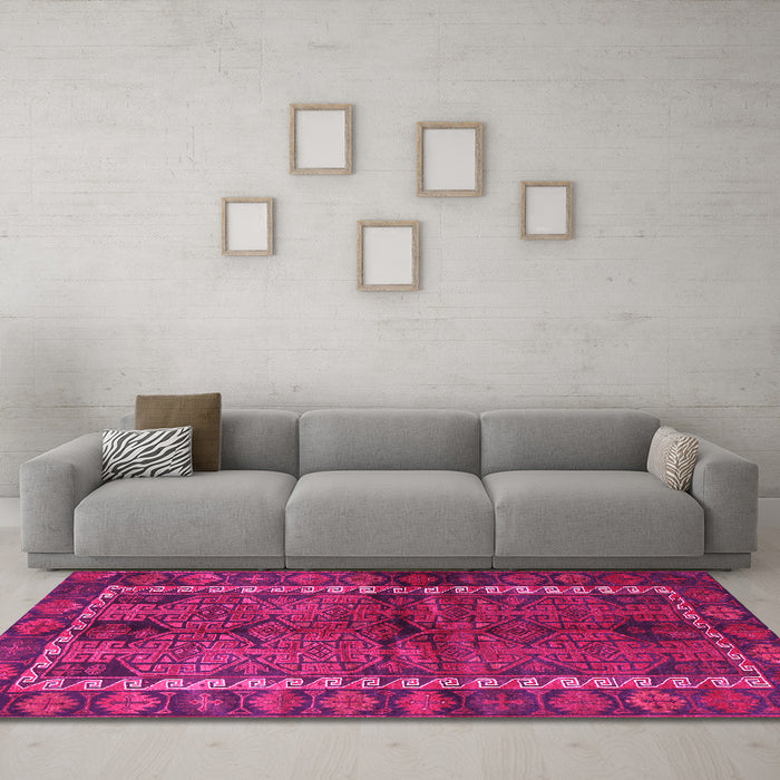 Machine Washable Persian Pink Traditional Rug in a Living Room, wshtr2852pnk