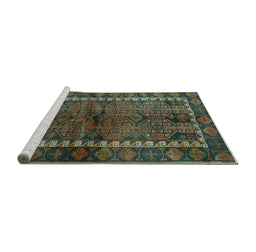 Sideview of Machine Washable Persian Turquoise Traditional Area Rugs, wshtr2852turq