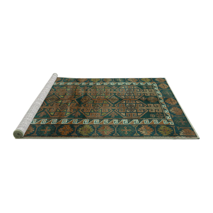Sideview of Machine Washable Persian Turquoise Traditional Area Rugs, wshtr2852turq