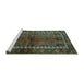 Sideview of Machine Washable Persian Turquoise Traditional Area Rugs, wshtr2852turq