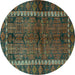 Round Machine Washable Persian Turquoise Traditional Area Rugs, wshtr2852turq