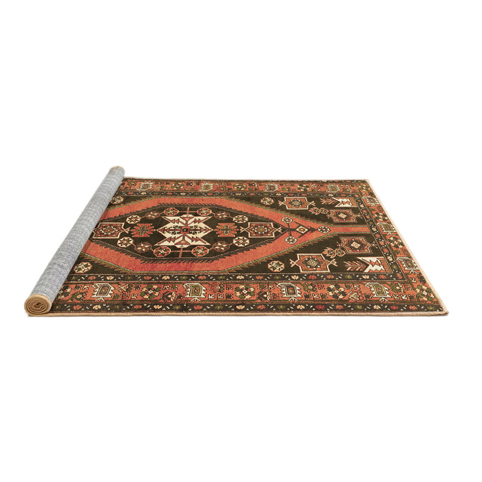 Sideview of Machine Washable Persian Brown Traditional Rug, wshtr2853brn