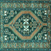 Square Machine Washable Persian Turquoise Traditional Area Rugs, wshtr2853turq