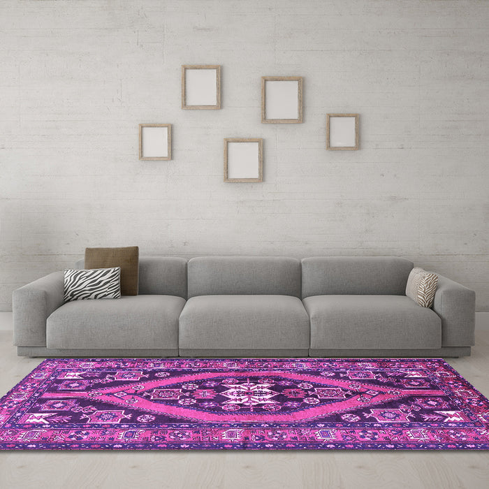 Machine Washable Persian Purple Traditional Area Rugs in a Living Room, wshtr2853pur