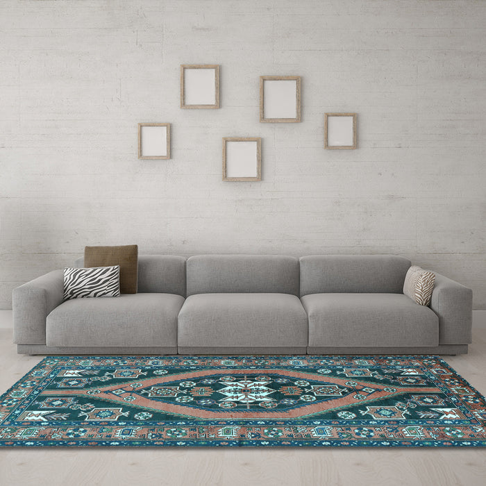 Machine Washable Persian Light Blue Traditional Rug in a Living Room, wshtr2853lblu