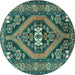 Round Machine Washable Persian Turquoise Traditional Area Rugs, wshtr2853turq