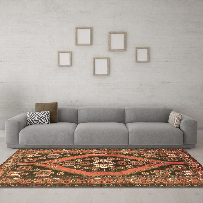 Machine Washable Persian Brown Traditional Rug in a Living Room,, wshtr2853brn