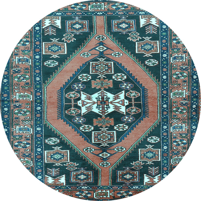 Round Machine Washable Persian Light Blue Traditional Rug, wshtr2853lblu