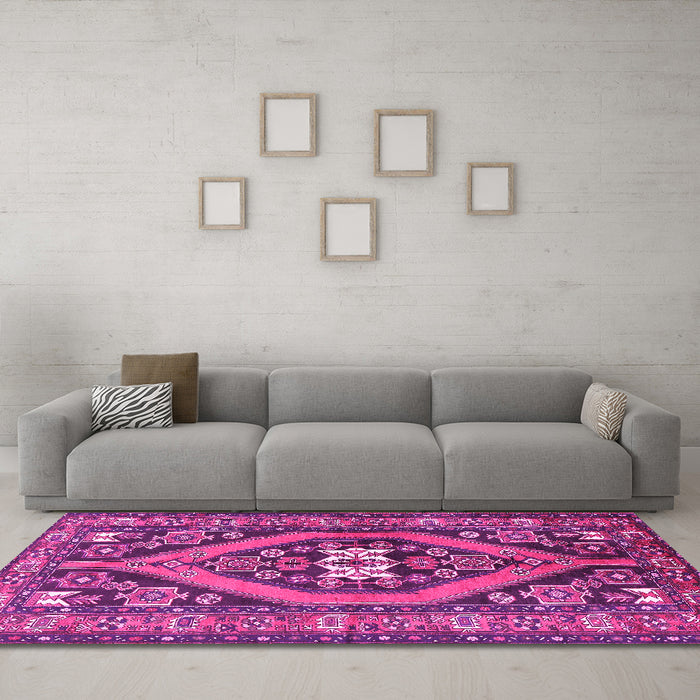 Machine Washable Persian Pink Traditional Rug in a Living Room, wshtr2853pnk