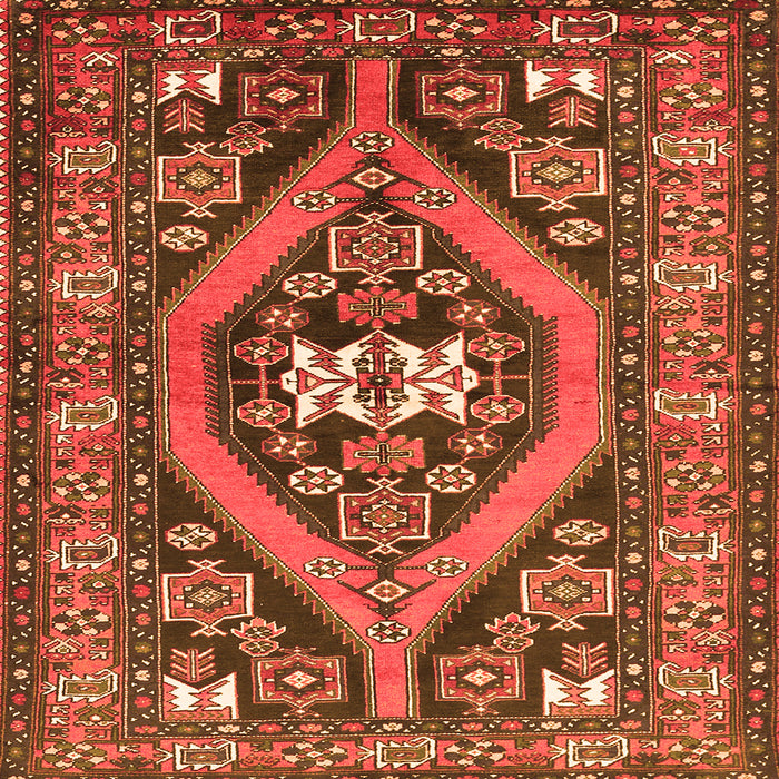 Round Machine Washable Persian Orange Traditional Area Rugs, wshtr2853org