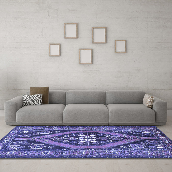 Machine Washable Persian Blue Traditional Rug in a Living Room, wshtr2853blu