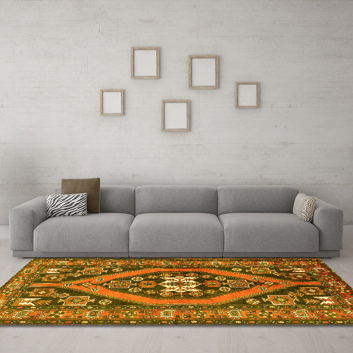 Machine Washable Persian Yellow Traditional Rug in a Living Room, wshtr2853yw