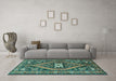 Machine Washable Persian Turquoise Traditional Area Rugs in a Living Room,, wshtr2853turq