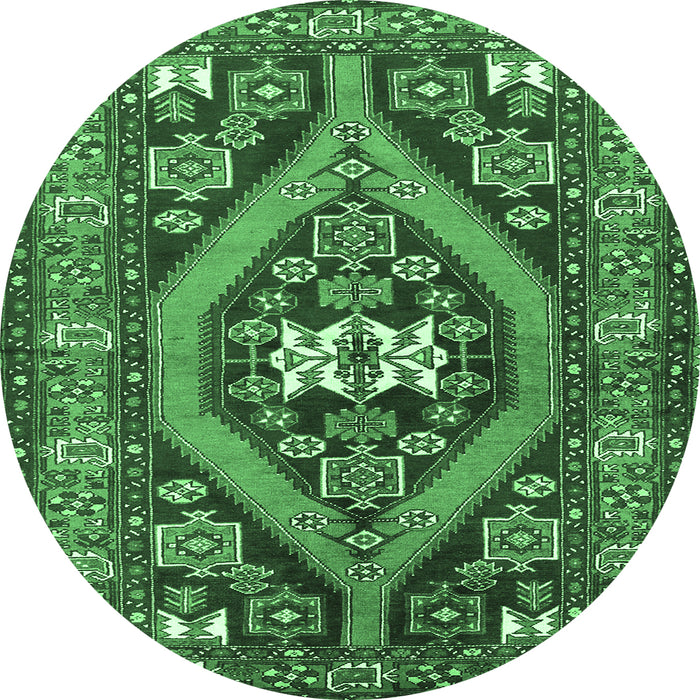 Round Machine Washable Persian Emerald Green Traditional Area Rugs, wshtr2853emgrn