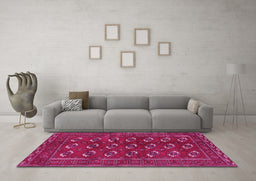 Machine Washable Persian Pink Traditional Rug in a Living Room, wshtr2854pnk