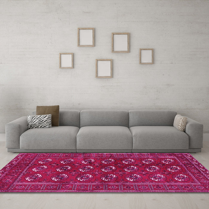 Machine Washable Persian Pink Traditional Rug in a Living Room, wshtr2854pnk