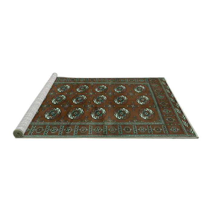 Sideview of Machine Washable Persian Turquoise Traditional Area Rugs, wshtr2854turq
