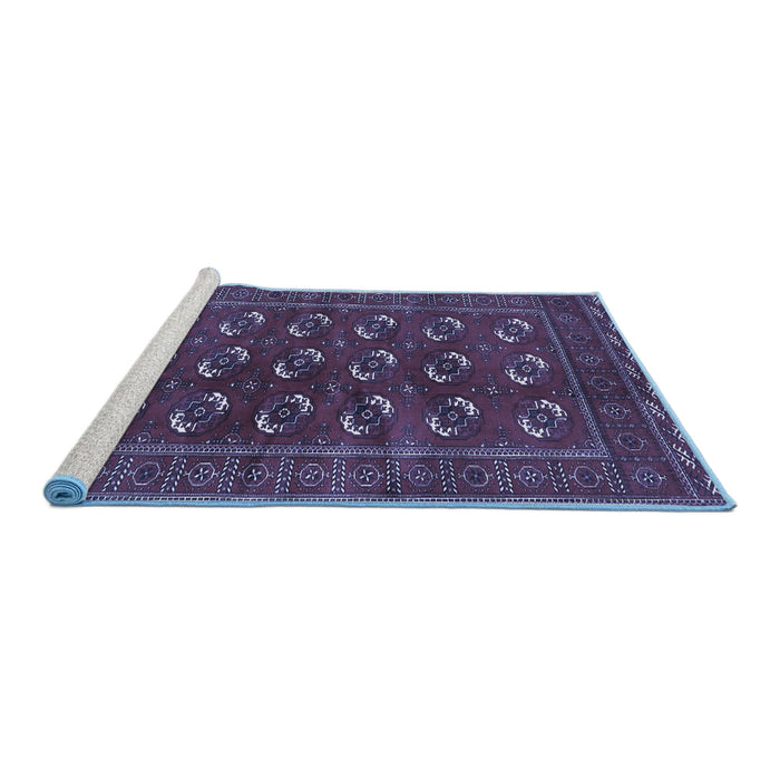 Sideview of Machine Washable Persian Blue Traditional Rug, wshtr2854blu