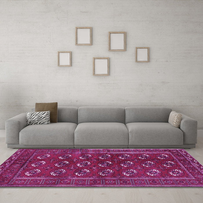 Machine Washable Persian Purple Traditional Area Rugs in a Living Room, wshtr2854pur