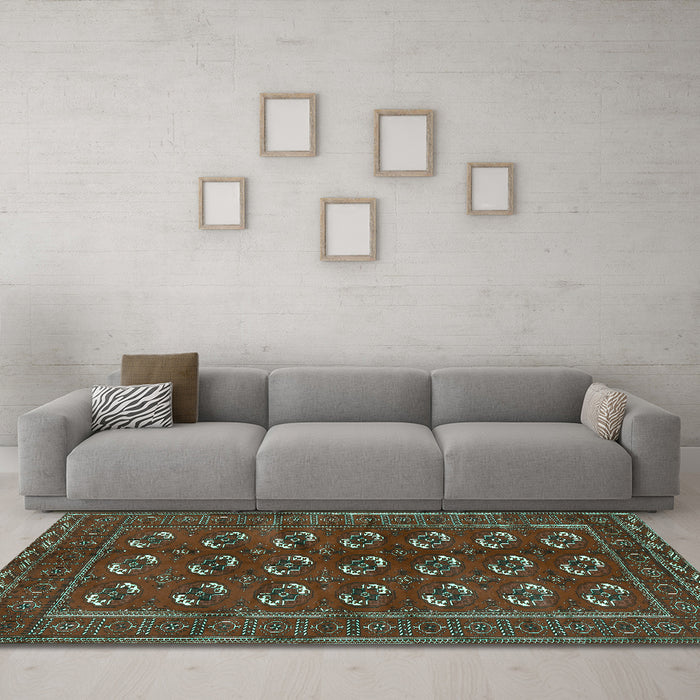 Machine Washable Persian Turquoise Traditional Area Rugs in a Living Room,, wshtr2854turq