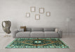 Machine Washable Persian Turquoise Traditional Area Rugs in a Living Room,, wshtr2855turq