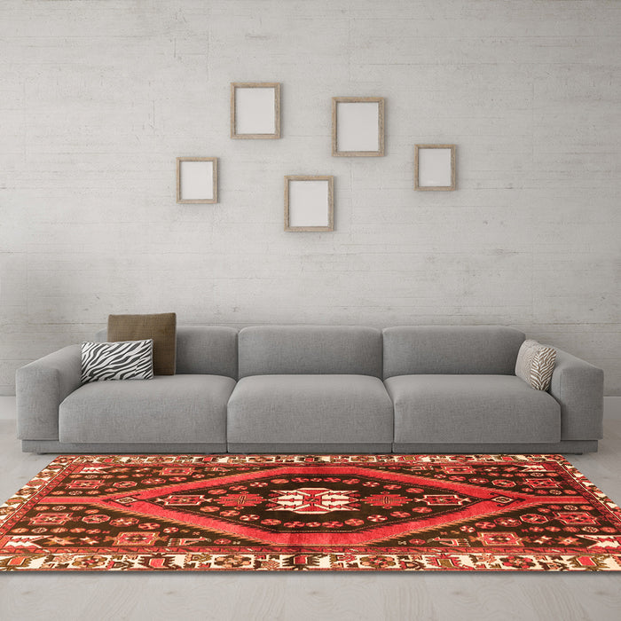 Machine Washable Persian Orange Traditional Area Rugs in a Living Room, wshtr2855org