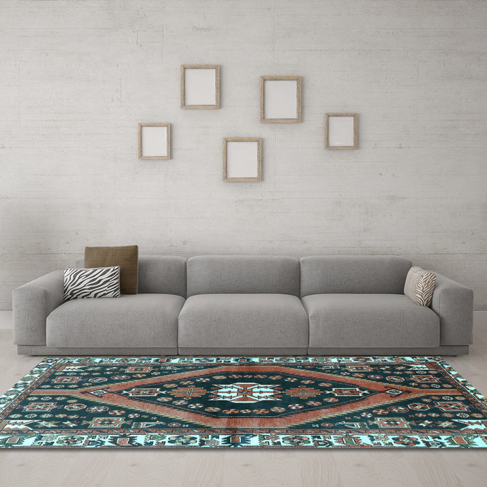 Machine Washable Persian Light Blue Traditional Rug in a Living Room, wshtr2855lblu