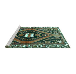 Sideview of Machine Washable Persian Turquoise Traditional Area Rugs, wshtr2855turq