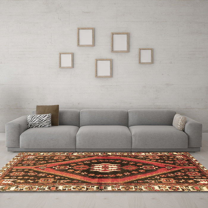 Machine Washable Persian Brown Traditional Rug in a Living Room,, wshtr2855brn
