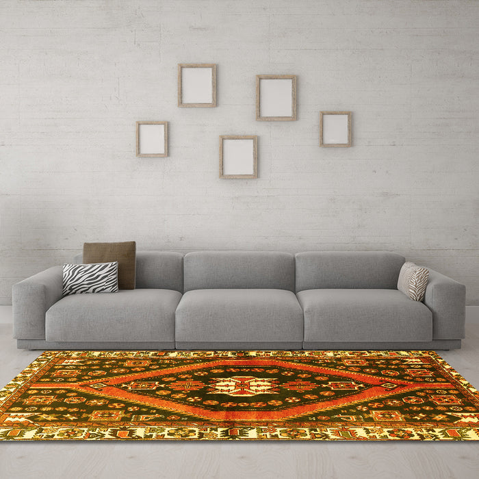 Machine Washable Persian Yellow Traditional Rug in a Living Room, wshtr2855yw