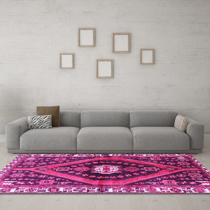 Machine Washable Persian Pink Traditional Rug in a Living Room, wshtr2855pnk