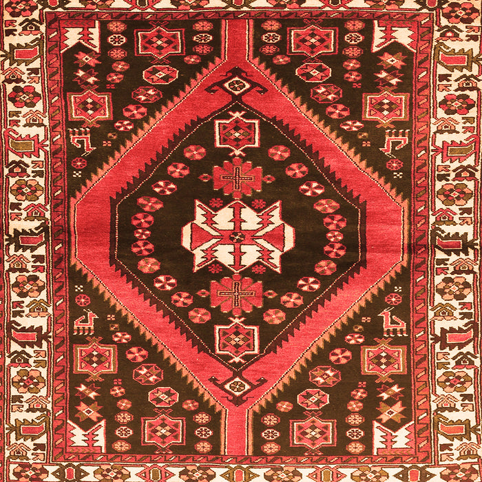 Round Machine Washable Persian Orange Traditional Area Rugs, wshtr2855org