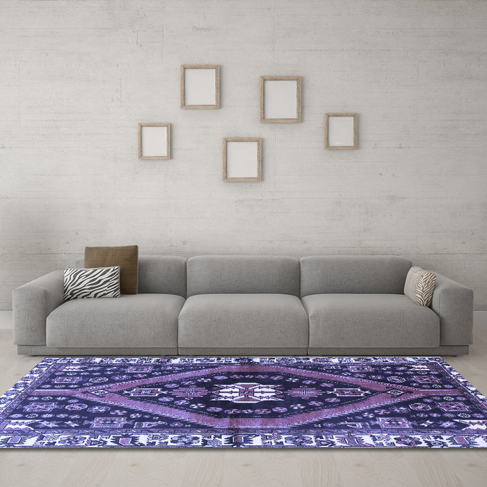 Machine Washable Persian Blue Traditional Rug in a Living Room, wshtr2855blu