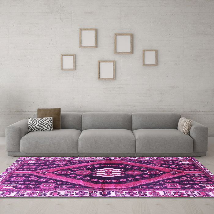 Machine Washable Persian Purple Traditional Area Rugs in a Living Room, wshtr2855pur