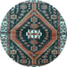 Round Machine Washable Persian Light Blue Traditional Rug, wshtr2855lblu