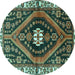 Round Machine Washable Persian Turquoise Traditional Area Rugs, wshtr2855turq