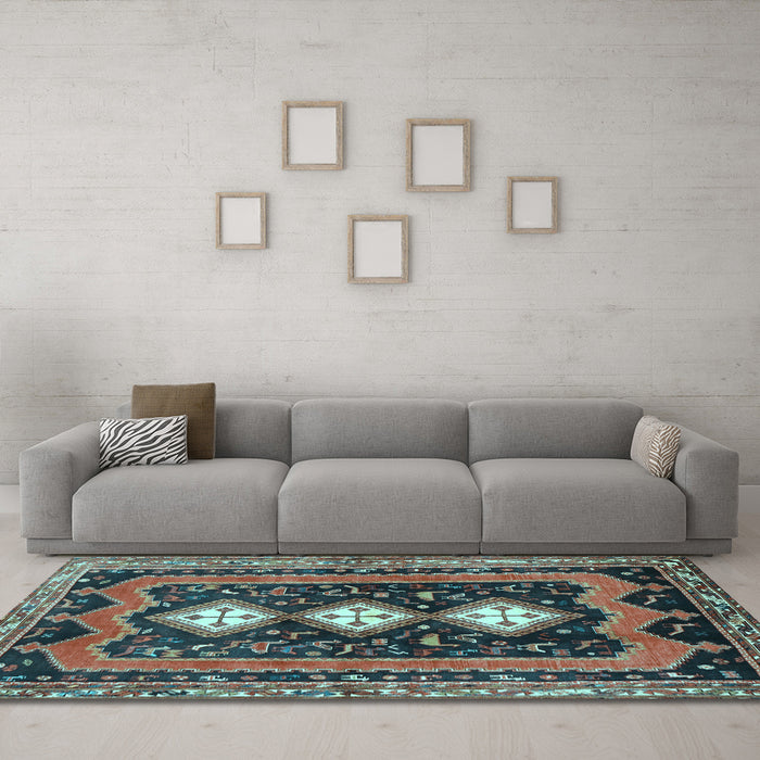 Machine Washable Persian Light Blue Traditional Rug in a Living Room, wshtr2856lblu