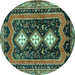 Round Machine Washable Persian Turquoise Traditional Area Rugs, wshtr2856turq