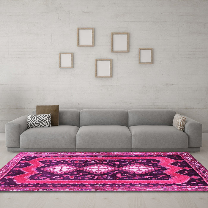 Machine Washable Persian Pink Traditional Rug in a Living Room, wshtr2856pnk