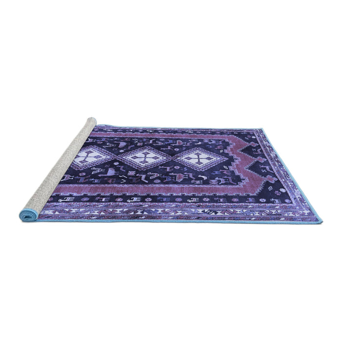Sideview of Machine Washable Persian Blue Traditional Rug, wshtr2856blu