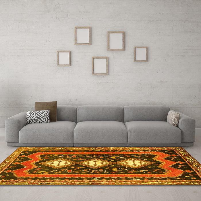 Machine Washable Persian Yellow Traditional Rug in a Living Room, wshtr2856yw