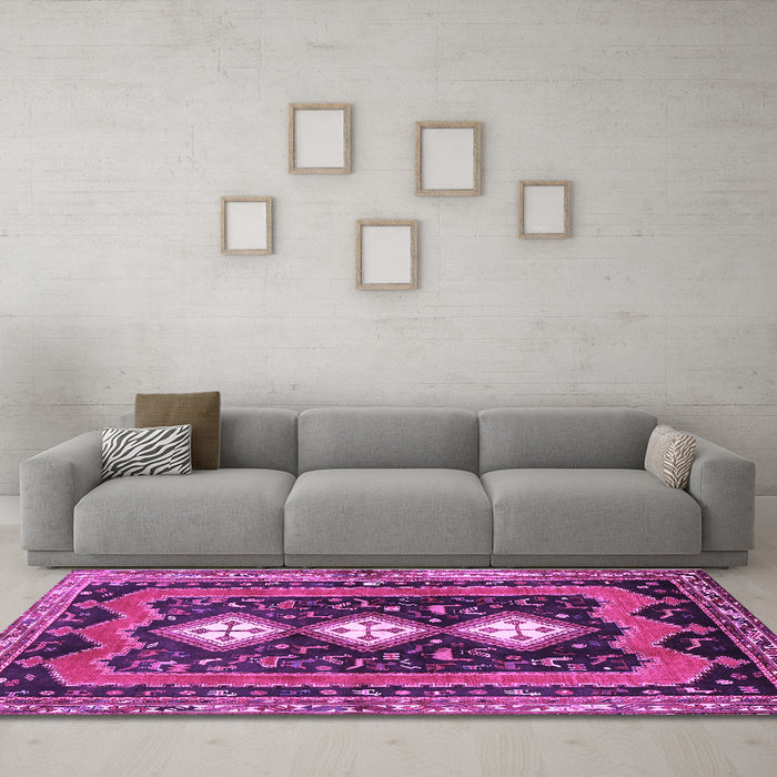 Machine Washable Persian Purple Traditional Area Rugs in a Living Room, wshtr2856pur