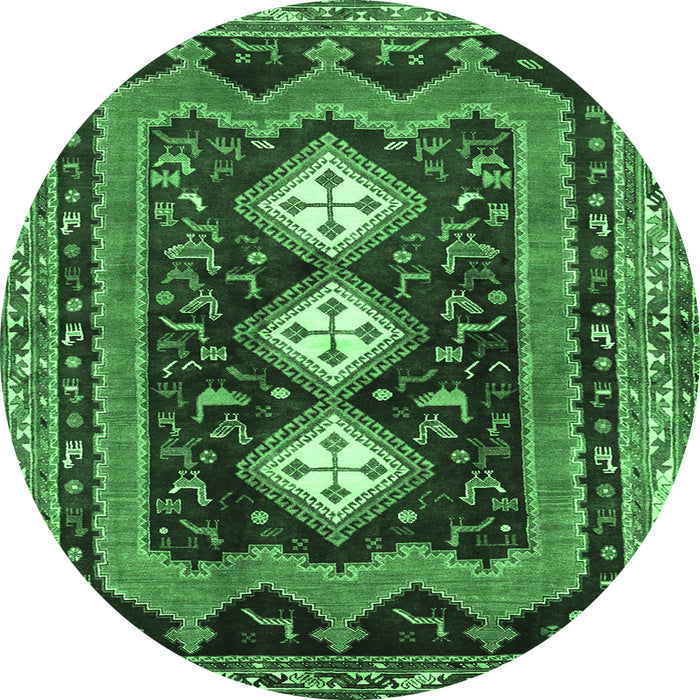 Round Persian Emerald Green Traditional Rug, tr2856emgrn