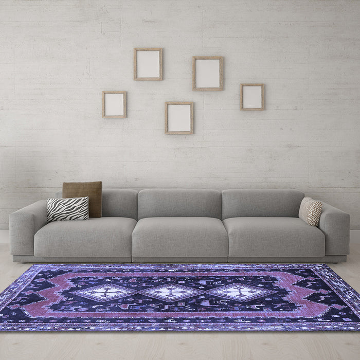 Machine Washable Persian Blue Traditional Rug in a Living Room, wshtr2856blu
