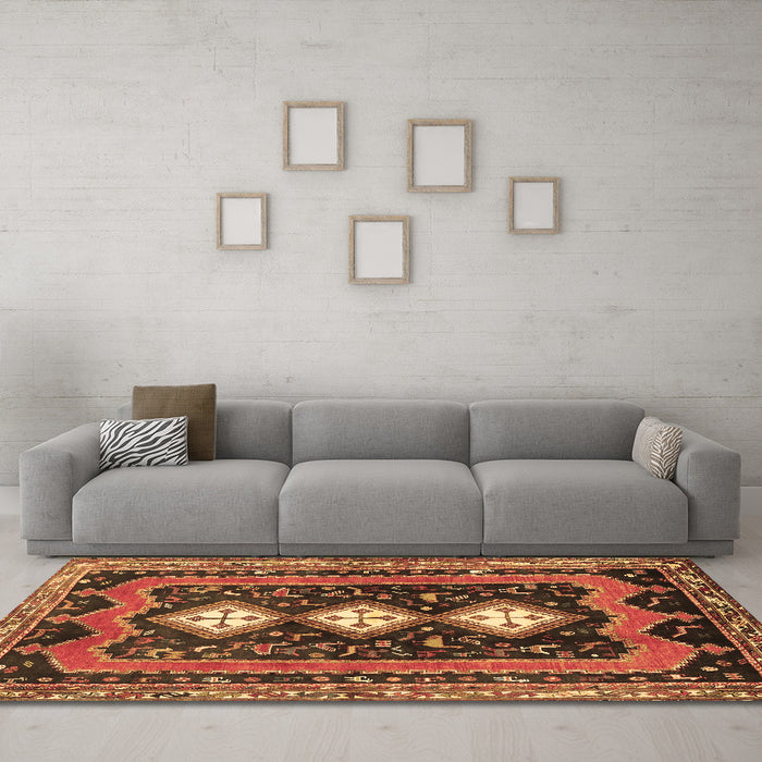 Machine Washable Persian Brown Traditional Rug in a Living Room,, wshtr2856brn