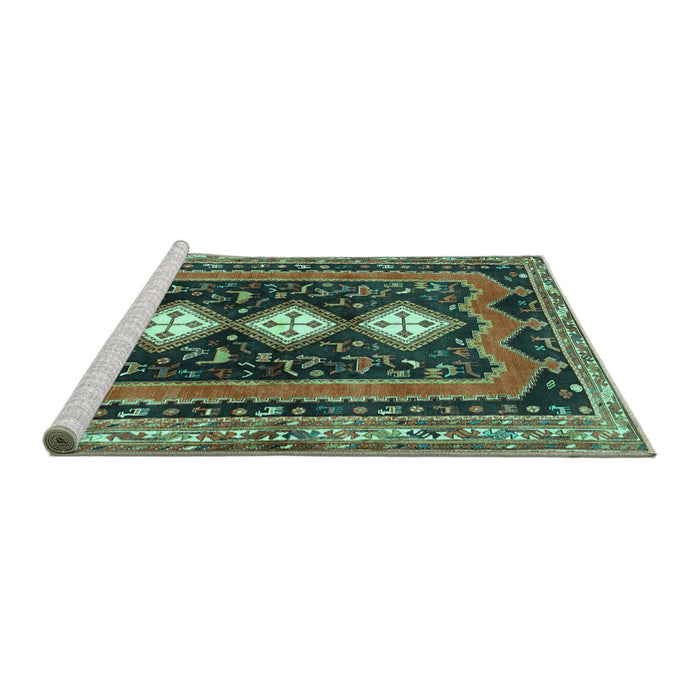 Sideview of Machine Washable Persian Turquoise Traditional Area Rugs, wshtr2856turq