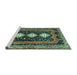 Sideview of Machine Washable Persian Turquoise Traditional Area Rugs, wshtr2856turq