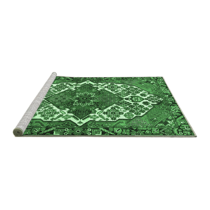 Sideview of Machine Washable Persian Emerald Green Traditional Area Rugs, wshtr2857emgrn